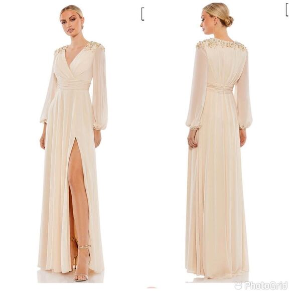 Mac Duggal Ivory Gown with Embellished Shoulders - Picture 1 of 15